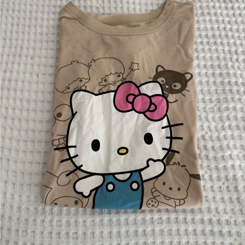 Sanrio Tan Hello Kitty Kids Tee with Pink Bow